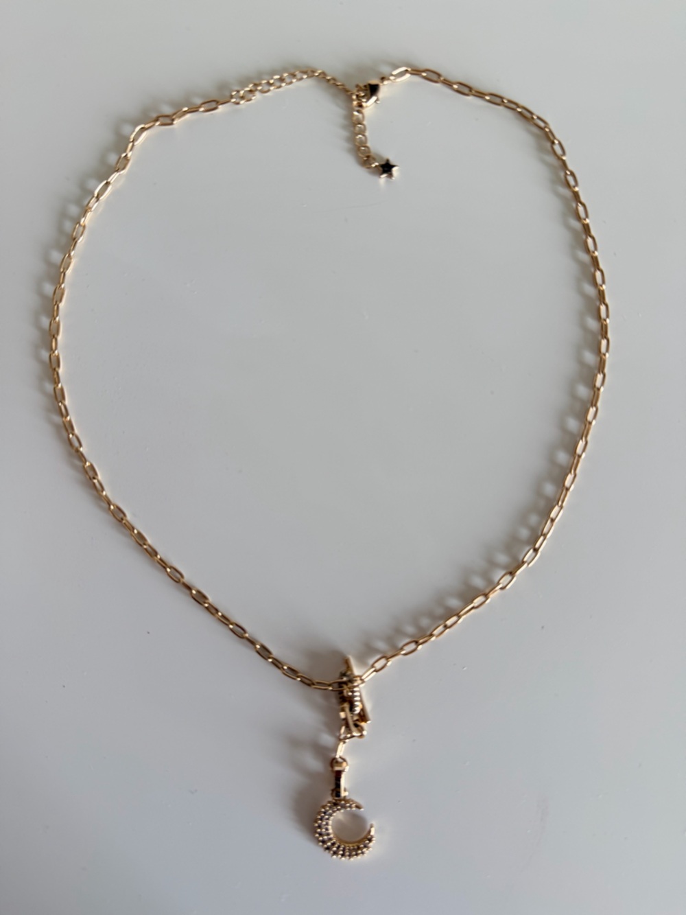 Moon Charm w/ Gemstones Gold Necklace - Picture 2 of 3